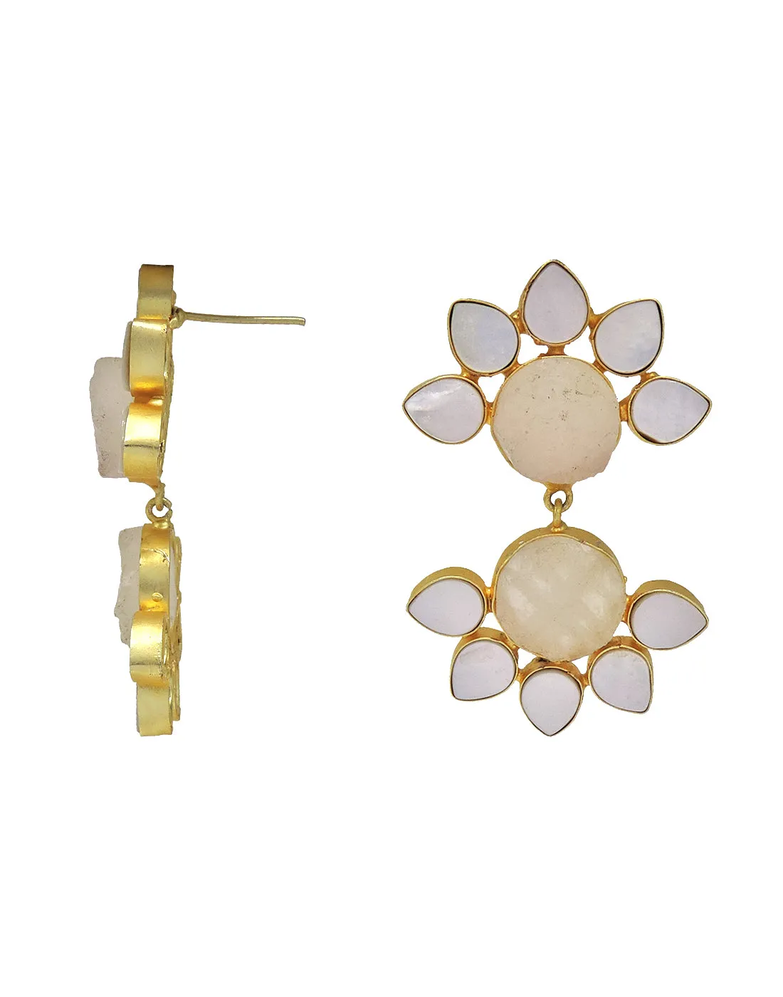 Twin Flora Earrings (Rose Quartz)