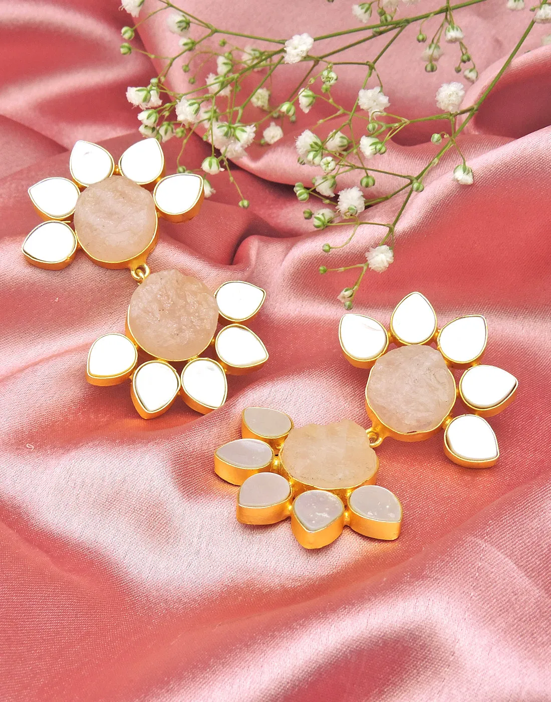 Twin Flora Earrings (Rose Quartz)