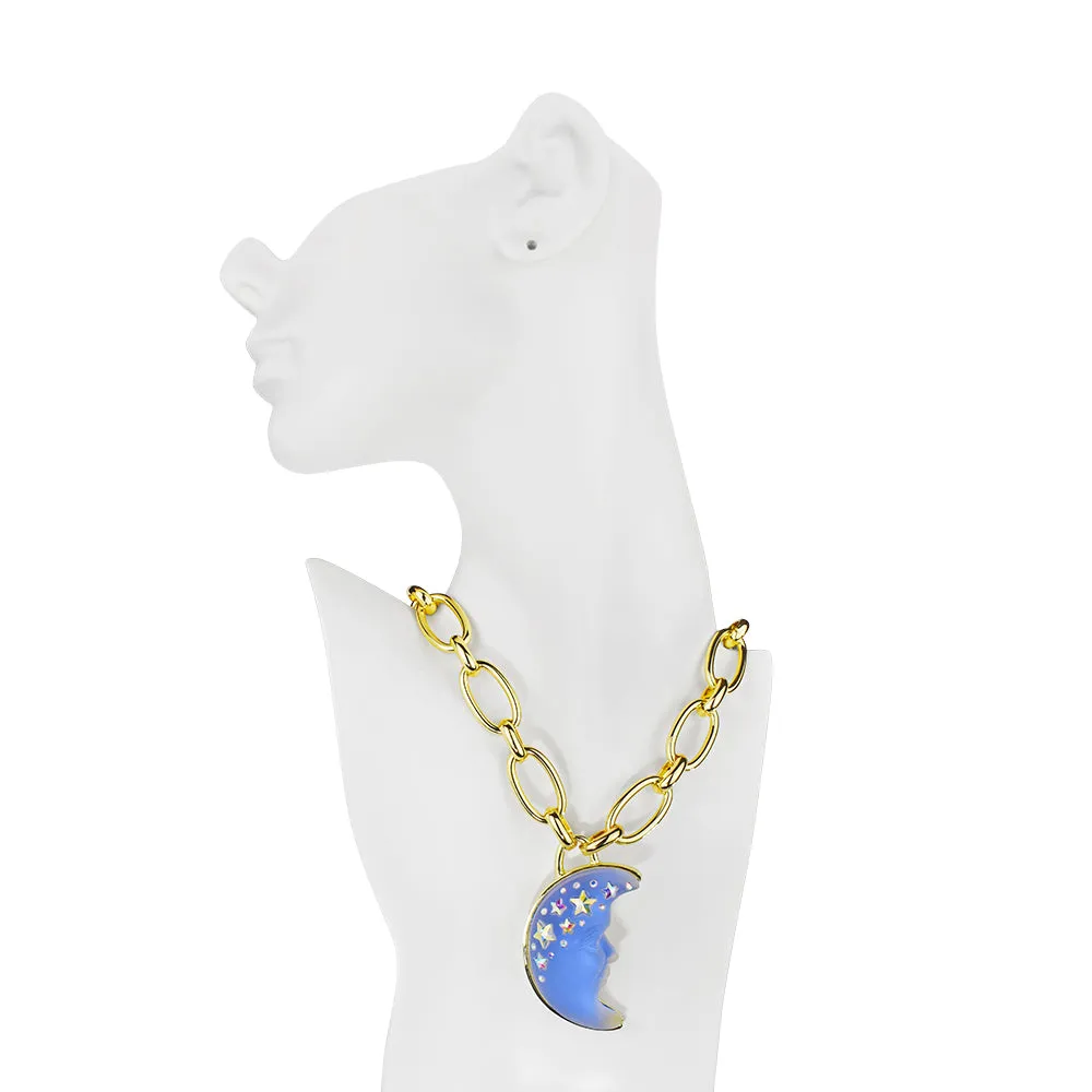 Venus Illusion Moon Shadow 50mm Necklace (Goldtone/Blue Illusion)