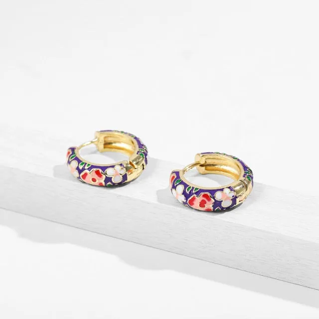 Vintage Circle Geometric Flower Drop Earrings