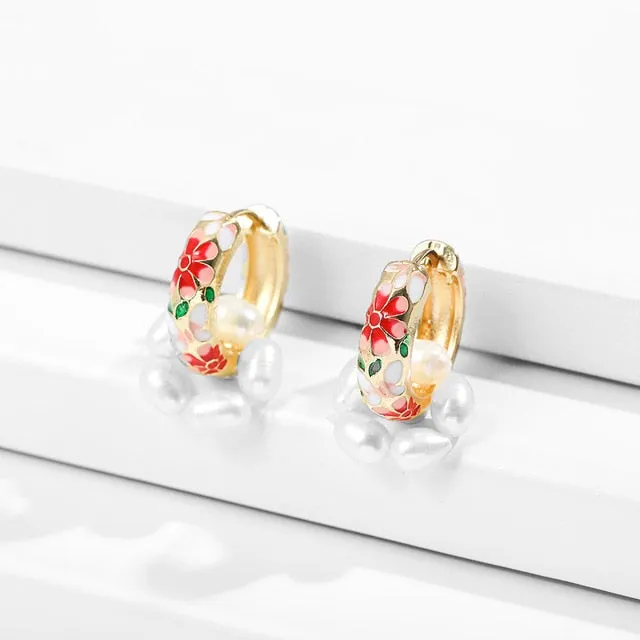 Vintage Circle Geometric Flower Drop Earrings