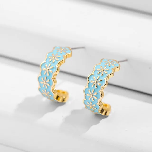Vintage Circle Geometric Flower Drop Earrings