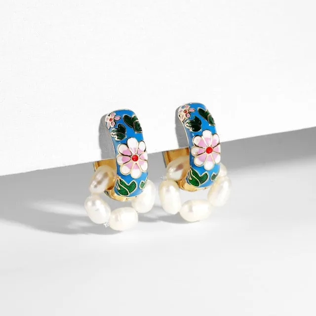 Vintage Circle Geometric Flower Drop Earrings