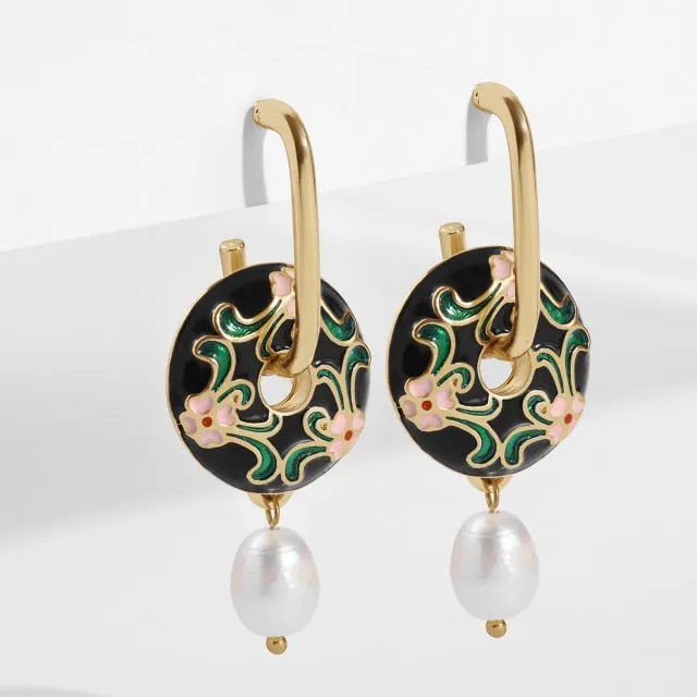 Vintage Circle Geometric Flower Drop Earrings