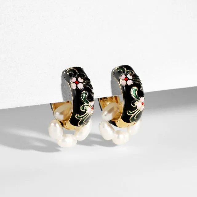 Vintage Circle Geometric Flower Drop Earrings