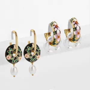 Vintage Circle Geometric Flower Drop Earrings