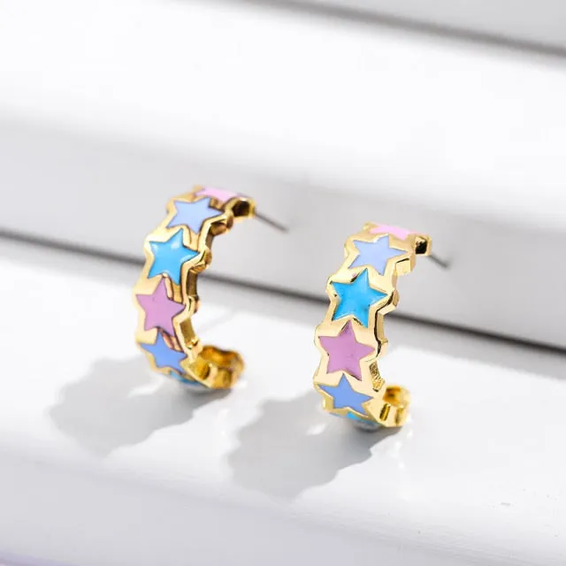 Vintage Circle Geometric Flower Drop Earrings