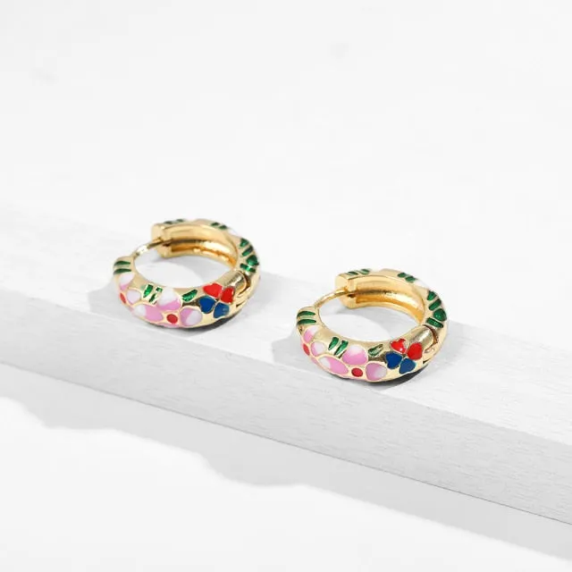 Vintage Circle Geometric Flower Drop Earrings