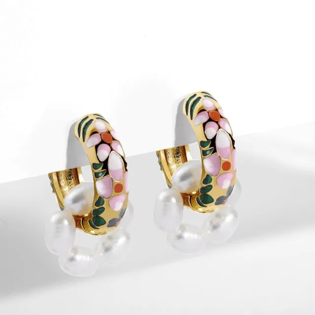 Vintage Circle Geometric Flower Drop Earrings