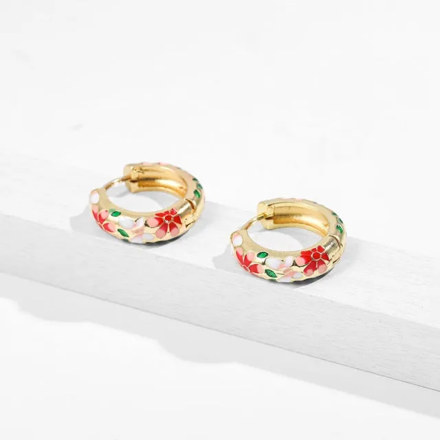 Vintage Circle Geometric Flower Drop Earrings