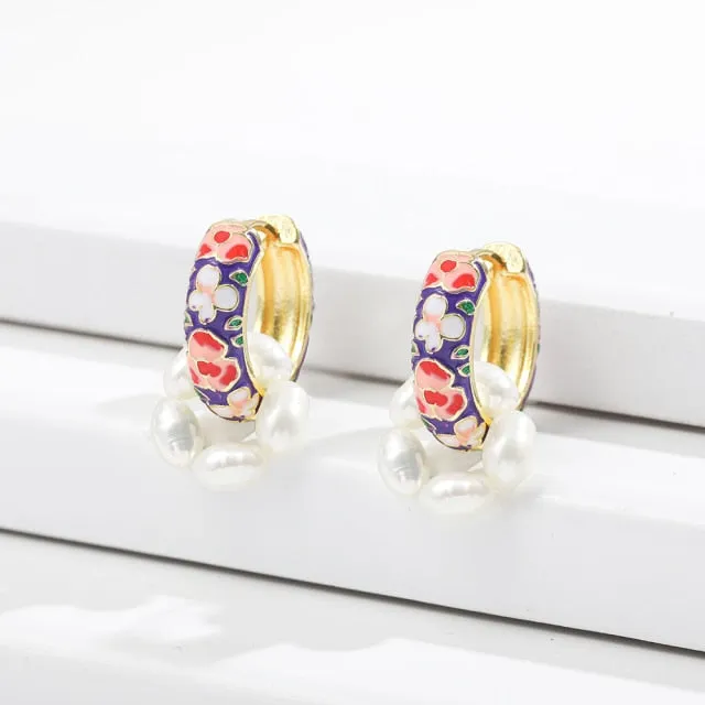 Vintage Circle Geometric Flower Drop Earrings