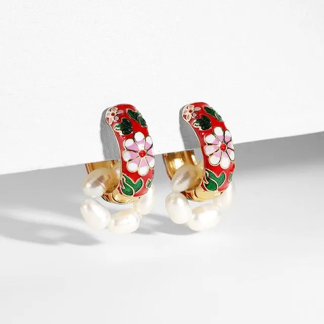 Vintage Circle Geometric Flower Drop Earrings