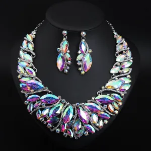 Vintage Retro Statement Crystal Jewelry Set-Necklace and Earrings
