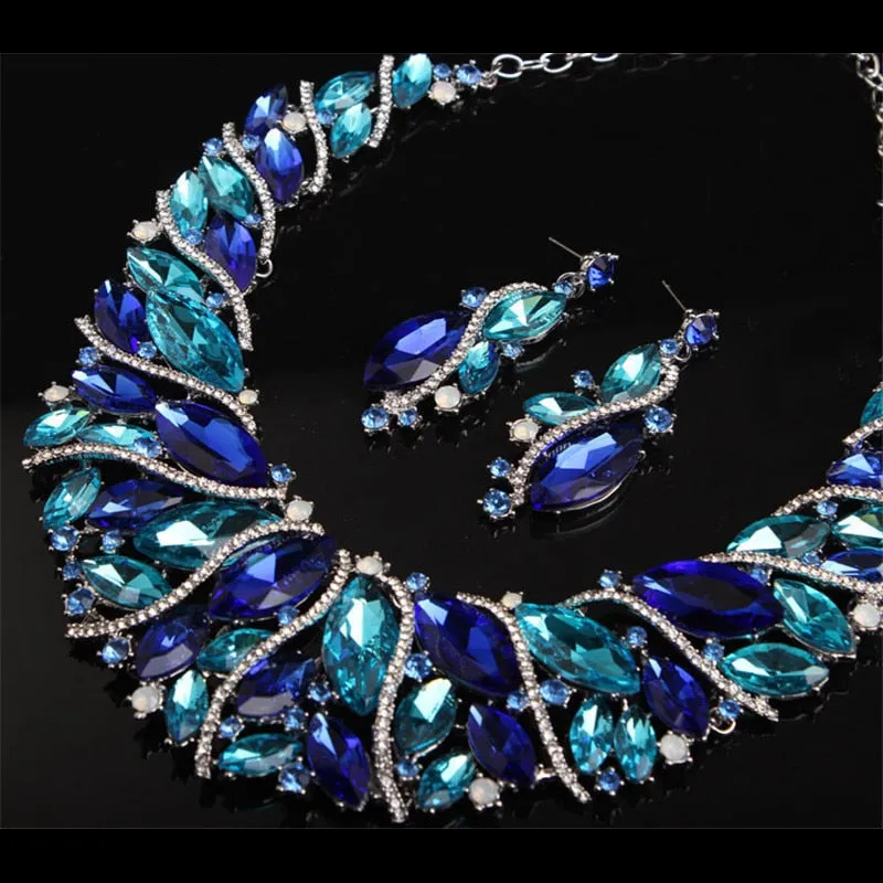 Vintage Retro Statement Crystal Jewelry Set-Necklace and Earrings