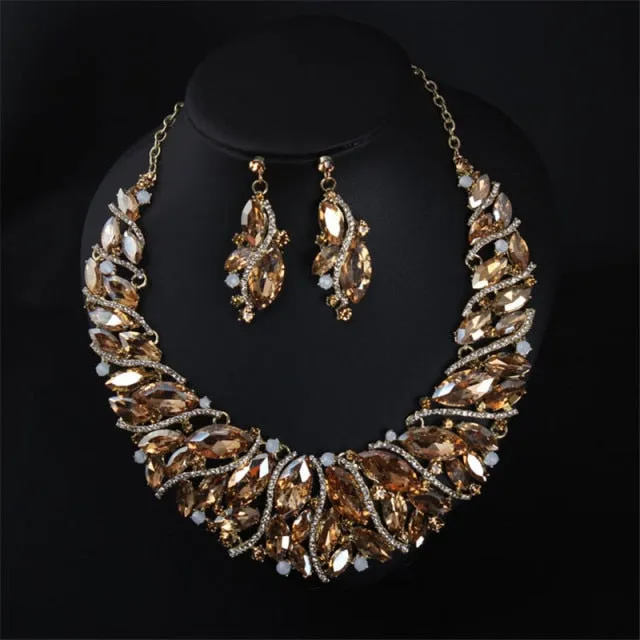 Vintage Retro Statement Crystal Jewelry Set-Necklace and Earrings