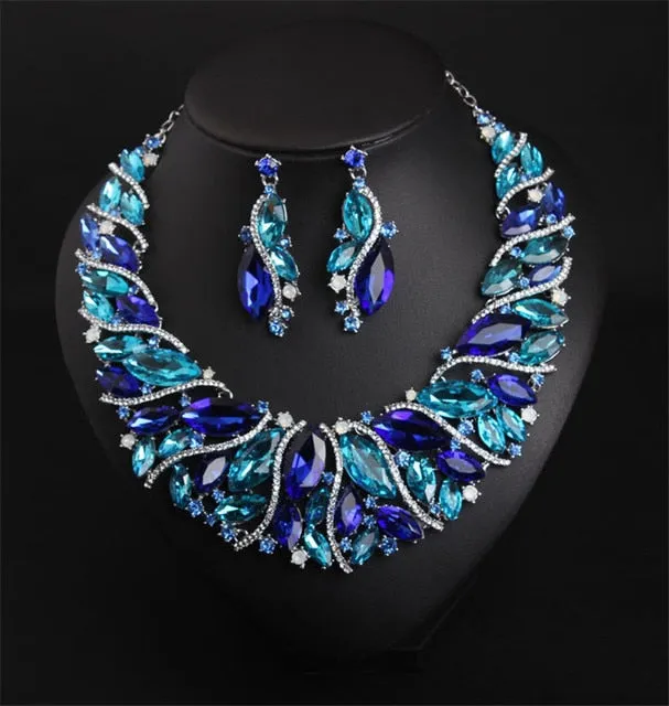 Vintage Retro Statement Crystal Jewelry Set-Necklace and Earrings