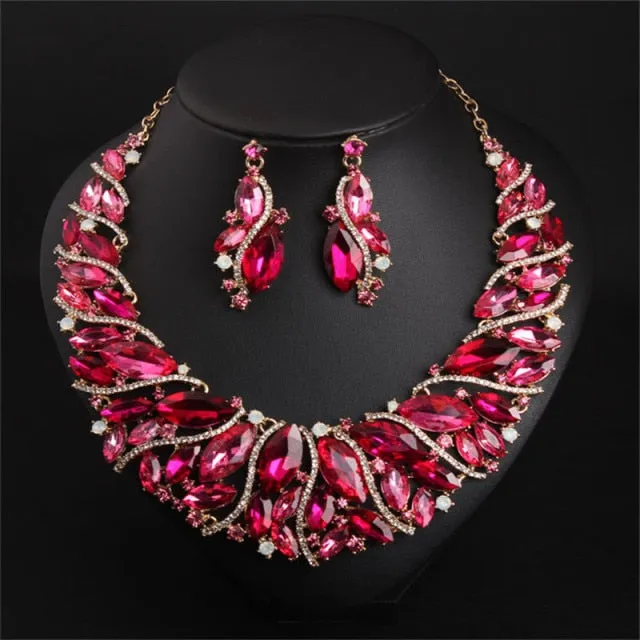 Vintage Retro Statement Crystal Jewelry Set-Necklace and Earrings