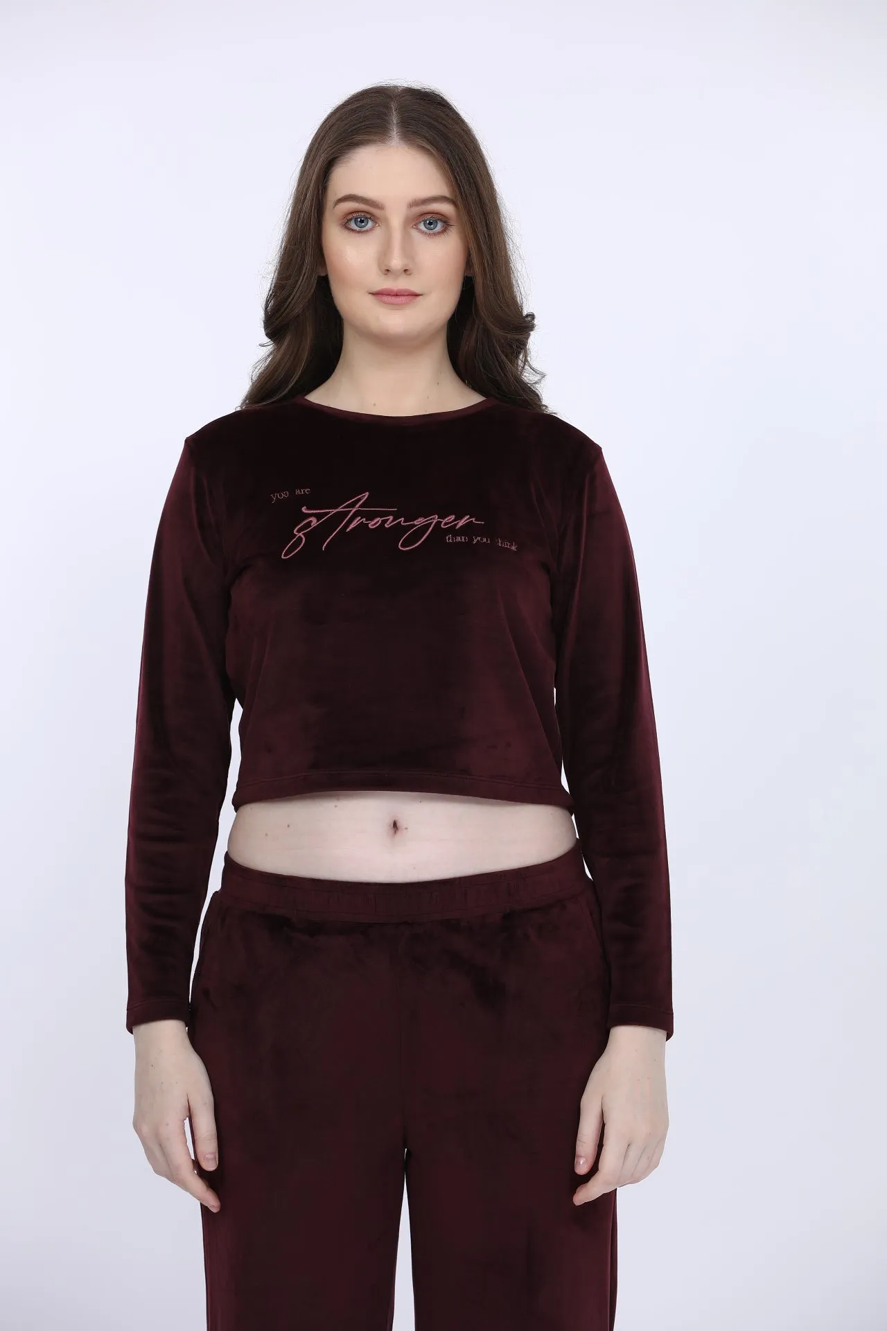 Wine Velour Full Sleeve Tracksuit