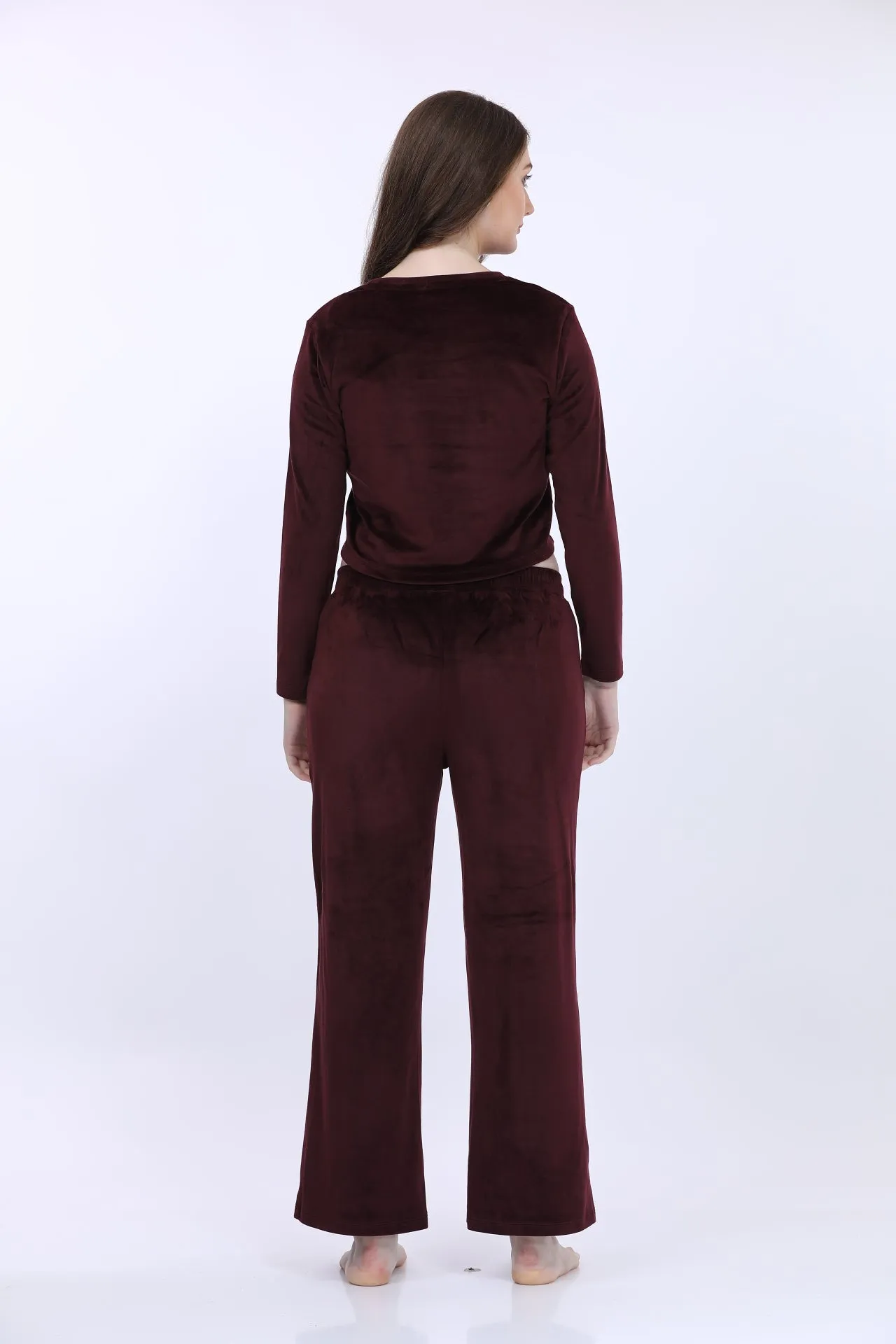 Wine Velour Full Sleeve Tracksuit