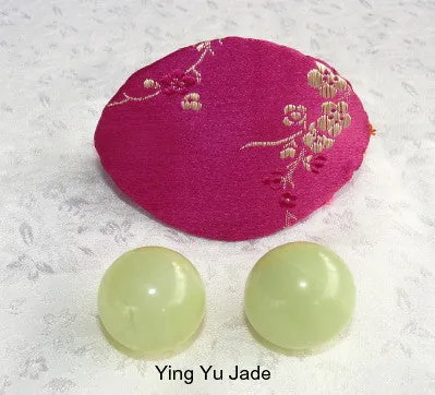 Women's Wellness Sale- Pair Green Jade Ben Wa Kegel Balls-Undrilled, No Hole   Free Gift Silk "Fortune Cookie"