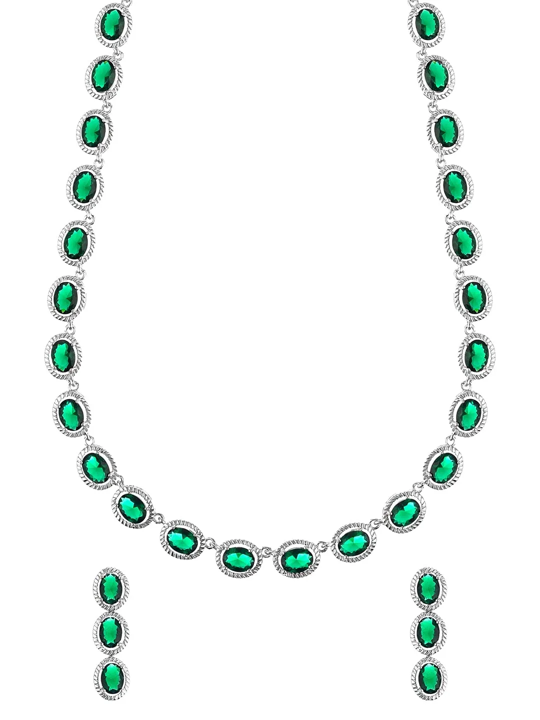 Yellow Chimes Jewellery Set for Women Rhodium-Plated Emerald Green Real Cubic Zircon Necklace Set Classic CZ Jewellery Set for Women and Girls.