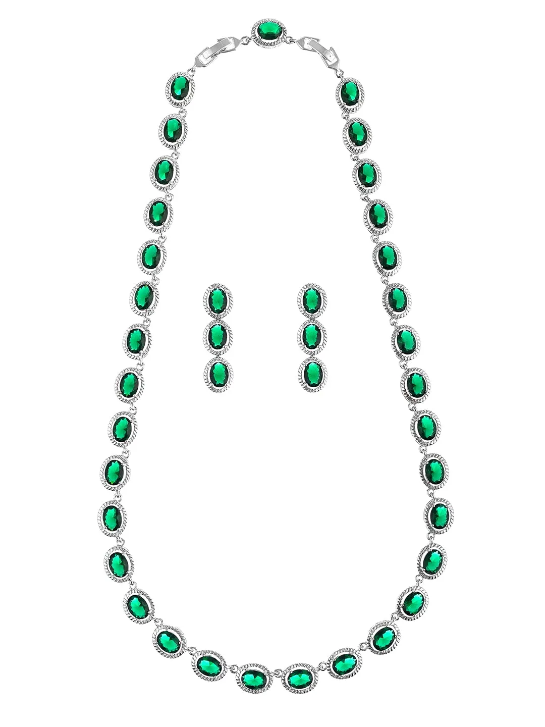 Yellow Chimes Jewellery Set for Women Rhodium-Plated Emerald Green Real Cubic Zircon Necklace Set Classic CZ Jewellery Set for Women and Girls.