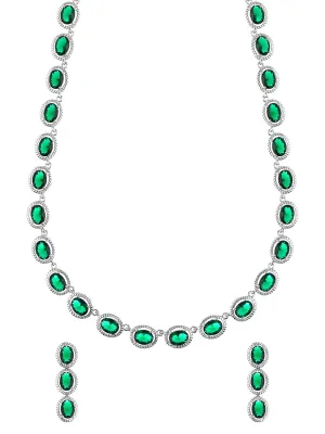 Yellow Chimes Jewellery Set for Women Rhodium-Plated Emerald Green Real Cubic Zircon Necklace Set Classic CZ Jewellery Set for Women and Girls.